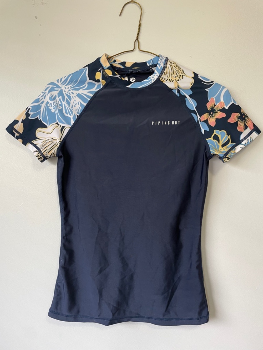 Women's Navy Floral Short Sleeve Tank Rash Guard